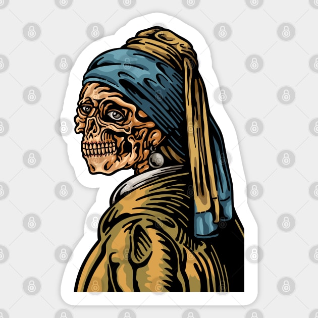 Skull With A Pearl Earring Sticker by Stayhoom